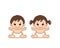 A cute pixel baby boy and girl is sitting. Vector illustration.