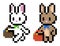 Cute pixel Easter bunny carrying a basket - white and brown - 8 bit isolated vector