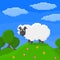 Cute pixel sheep is standing on a hill.