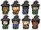 Cute pixel wizards from different houses - isolated 8 bit vectors