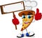 Cute pizza cartoon thumb up holding blank board