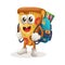 Cute pizza mascot carrying a schoolbag, backpack, back to school