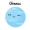 Cute planet. Cartoon Uranus. Vector space clip art for kids and children