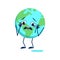 Cute planet earth character with crying and tears emotions, face, arms and legs