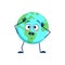 Cute planet earth character with emotions in a panic grabs his head, face, arms and legs