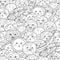 Cute planets space seamless pattern. Solar system planet characters black and white coloring page
