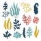 Cute plants and coral, underwater world elements set, sea of â€‹â€‹ocean, vector illustration