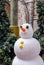 Cute plastic snowman display in front of vintage wood wall