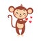 Cute Playful Monkey with Long Tail Holding Love Heart Vector Illustration