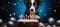 Cute and playful puppy celebrating birthday with colorful cake and candles on blurred background