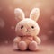 Cute plush bunny on pink background with snowflakes and bokeh. Handcrafted cute toy. Teddy bear on pink background with stars.