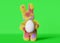 Cute plush furry Easter bunny egg greeting card 3d rendering. Yellow purple pink fur rabbit contemporary creative style.