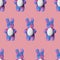 Cute plush furry Easter bunny egg seamless pattern 3d rendering. Yellow purple pink rabbit contemporary creative style.