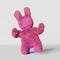 Cute plush pink dancing Easter bunny white background greeting card 3d rendering Kids birthday party invitation design
