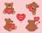 Cute Plush Teddy Bear with heart. Set love vector illustration