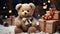 Cute plush toy soft bear and boxes with gifts for Christmas