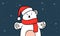 Cute polar bear wishes Merry Christmas and Happy New Year. A hand-drawn white bear wearing a red santa claus hat and a red scarf