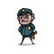 Cute policeman in uniform and cap, looking to strange person