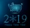 Cute polygonal pig and 2019 with snowflake