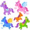 Cute ponies and unicorns. Vector illustration set