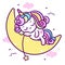 Cute pony vector on moon unicorn cartoon, magic sleeping time sweet dream pastel color, Kawaii animal with cloud girly doodles