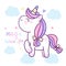 Cute pony vector, Princess Unicorn cartoon on cloud Kawaii animal girly doodles Child little horse character