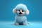 Cute poodle cartoon character, blue and white color fluffy toy poodle dog on blue gradient background. Generative AI