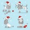 Cute poodle dogs set. Merry Christmas and Happy New Year greetings.