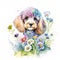 Cute poodle watercolor clipart on white background