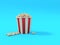 CUTE POPCORN BUCKET BLUE BACKGROUND CINEMA MOVIES  3D ILLUSTRATION