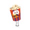 Cute popcorn character in a holiday box falls in love with eyes hearts