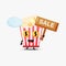 Cute popcorn mascot with the sales sign