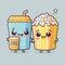 Cute Popcorn With Soda Cartoon Vector Icon Illustration. Food And Drink Icon Concept Isolated Premium Vector. Flat Cartoon Style