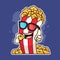 Cute Popcorn Wear Glasses Cartoon Vector Icon Illustration. Food Icon Concept on Purple Background
