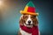 cute portrait of an adorable dog wearing a clown hat