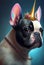 Cute portrait of french bulldog with unicorn crown