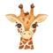 Cute portrait giraffe head in cartoon style. Drawing african baby wild face isolated on white background. Watercolor