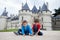 Cute portrait of two children, cute boy brothers in Chaumont castle