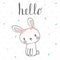 Cute postcard with funny rabbit. Card with hello text for little