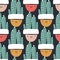 Cute pots with cacti and succulents. Vector seamless pattern. Funny faces are smiling. Trendy hand-drawn Scandinavian