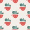 Cute pots cups with cacti. Vector seamless pattern. Funny faces are smiling. Trendy hand-drawn Scandinavian cartoon