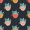 Cute pots cups with cacti. Vector seamless pattern. Funny faces are smiling. Trendy hand-drawn Scandinavian cartoon