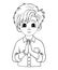 Cute praying boy teenager with folded hands in prayer. Linear hand drawing. Coloring book. Religious believer male