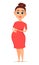 Cute pregnant woman in red dress. Pregnancy is the happiest time in life of every woman.