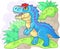 Cute prehistoric dinosaur Allosaurus, funny illustration