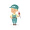 Cute preschool boy dressed as plumber. Cartoon child character playing adult worker. Kid learn about job and profession