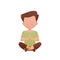 Cute preschool boy Sitting Meditating. Isolated. Cartoon style.