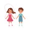 Cute preschooler boy and girl characters, students of elementary school, stage of growing up concept vector Illustration