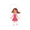 Cute preschooler girl jumping with skipping rope, stage of growing up concept vector Illustration on a white background