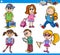 Cute primary school children cartoon set